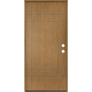 SUMMIT Modern 36 in. x 80 in. Left-Hand/Inswing 10-Grid Solid Panel Bourbon Stain Fiberglass Prehung Front Door