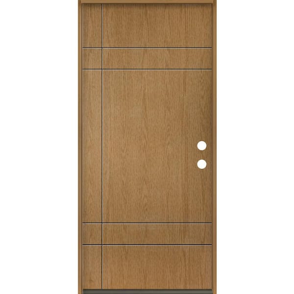 Krosswood Doors SUMMIT Modern 36 in. x 80 in. Left-Hand/Inswing 10-Grid Solid Panel Bourbon Stain Fiberglass Prehung Front Door