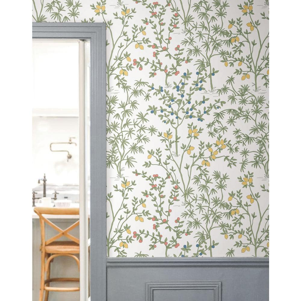 White Lemon Grove Peel and Stick Botanical Wallpaper