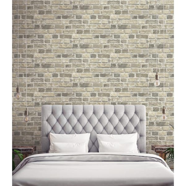 Distressed Neutral Brick Vinyl Peel & Stick Wallpaper Roll (Covers 30.75 Sq. Ft.)