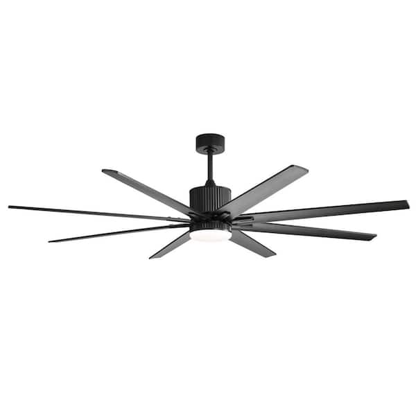 76 in. Black Ceiling Fan with 18W Dimmable LED Light Remote Control 8 Solid Wood Blades for Living Room, Downrod Mount