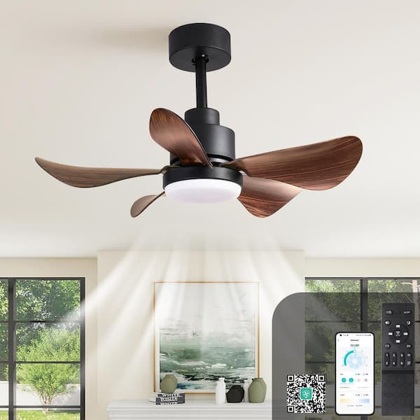 28 ln. Downrod Mount Ceiling Fan with Lights Remote Control in Brown, 5 Reversible Blades, 6 Speeds for Bedroom Kitchen