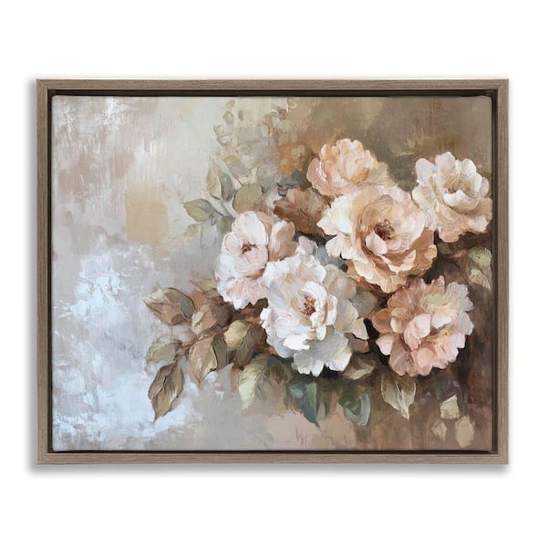 Pastel Budding Blooms by Petal Prints Design Brown Floater Frame Nature Graphic Art Print 25 in. x 31 in.