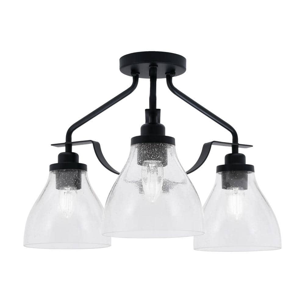 Zara 16.75 in. 3-Light Matte Black Semi-Flush with 6.25 in