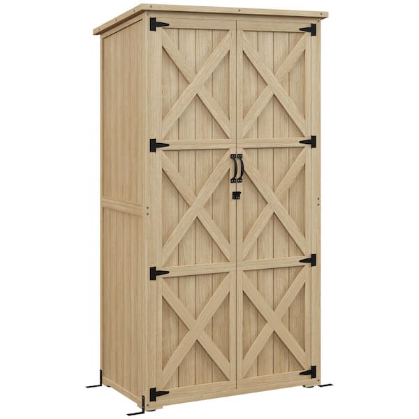 35.5 in. W x 21.5 in. D x 66.3 in. H Natural Wood Lockable Outdoor Storage Cabinet with Waterproof Asphalt Roof