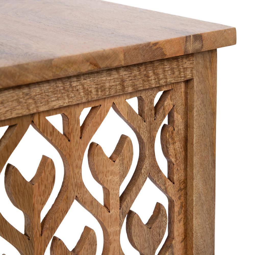 Natural Mango Wood Hand-Carved Nesting Tables, Set of 2