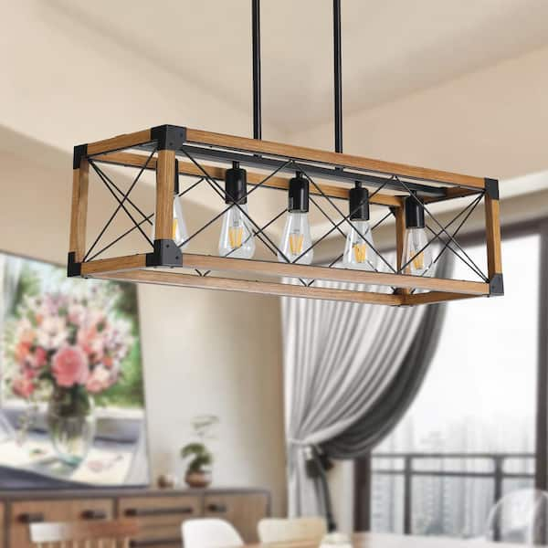 Island light fixtures rectangular wood farmhouse chandelier for 2024 dining rooms