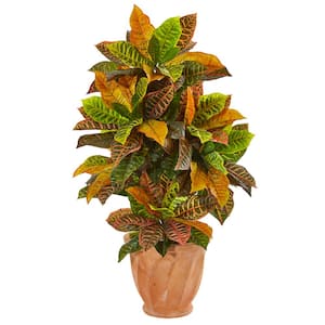 40 in. Croton Artificial Plant in Terracotta Planter (Real Touch)
