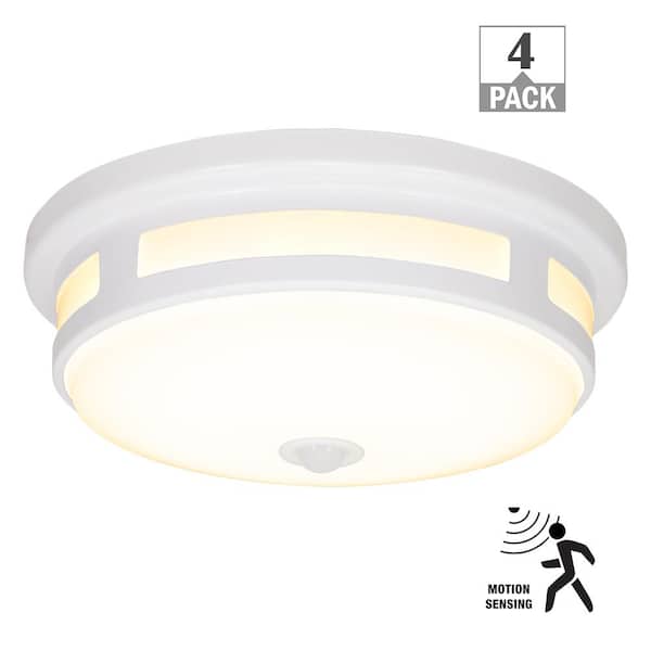 Hampton Bay Greenhaven 11 in. 1-Light White Motion Sensor LED Outdoor Ceiling Light Flush Mount Color Selectable (4-Pack)