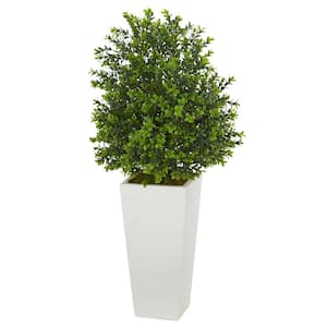 Indoor/Outdoor Sweet Grass Artificial Plant in White Tower Planter