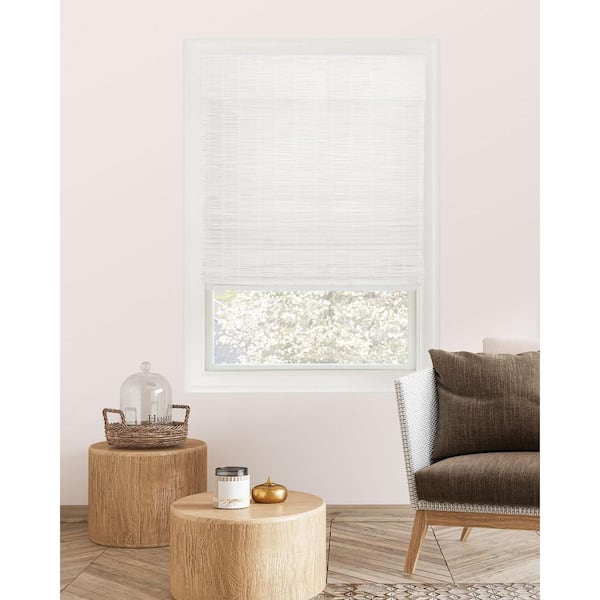 Chicology Premium True-to-Size White Snow Cordless Light Filtering Natural Woven Bamboo Roman Shade 34 in. W x 64 in. L