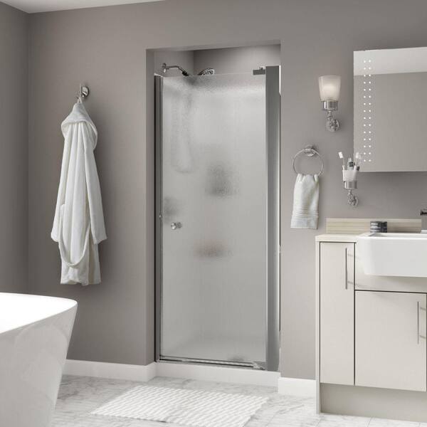 Delta Phoebe 33 in. x 64-3/4 in. Semi-Frameless Contemporary Pivot Shower Door in Chrome with Rain Glass