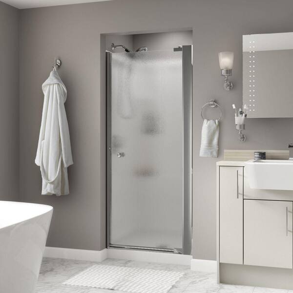 Delta Phoebe 36 in. x 64-3/4 in. Semi-Frameless Contemporary Pivot Shower Door in Chrome with Rain Glass