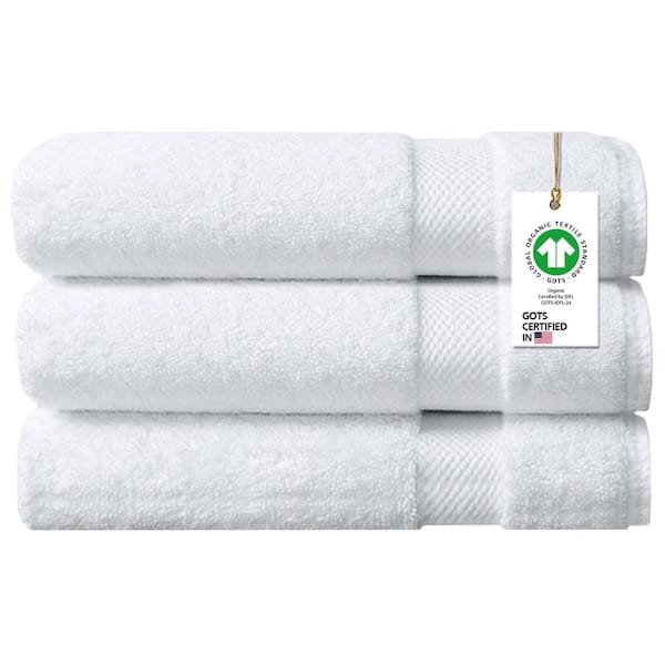 Delara Feather Touch Quick Dry Pack of 3 White Solid 100% Organic Cotton 650 GSM Bath Sheet