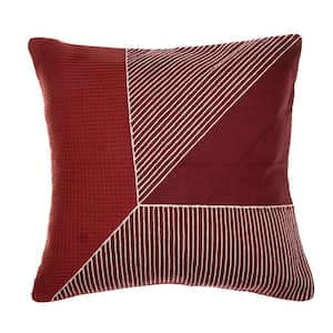 Stacy Garcia Red Striped Colorblock Hand-Woven 24 in. x 24 in. Indoor Throw Pillow