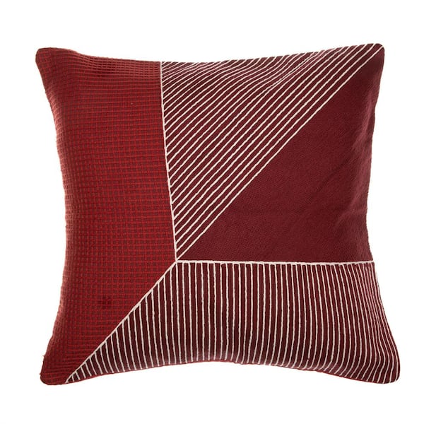 LR Home Stacy Garcia Red Striped Colorblock Hand-Woven 24 in. x 24 in. Indoor Throw Pillow