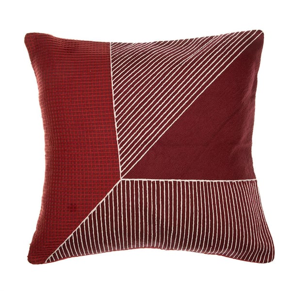 Unbranded Stacy Garcia Red Striped Colorblock Hand-Woven 24 in. x 24 in. Indoor Throw Pillow