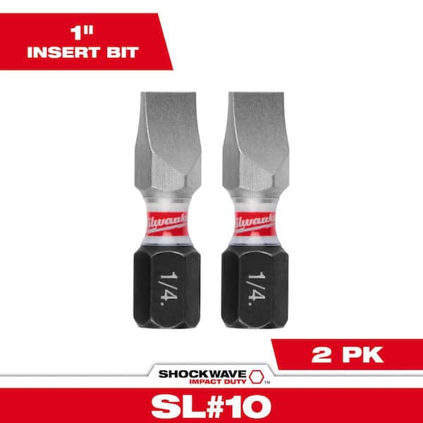 Milwaukee SHOCKWAVE Impact Duty 1 in. x 1/4 in. SL#10 Slotted Alloy Steel Insert Bit (2-Pack)