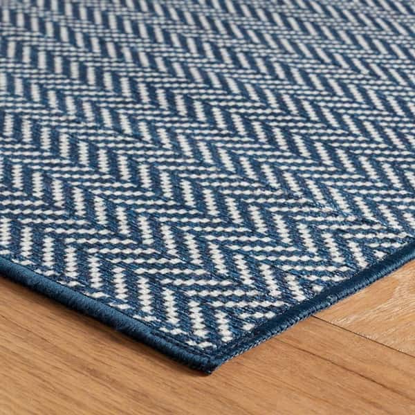 Herringbone Machine Washable Navy 10 ft. x 14 ft. Indoor Area Rug