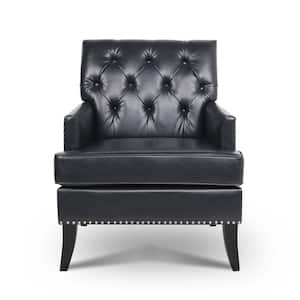Black Fabric and PU Accent Chair with Wood Leg