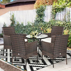 Cushioned Wicker Outdoor Arm Patio Dining Chair Sofa Furniture with White Cushion (4-Pack)