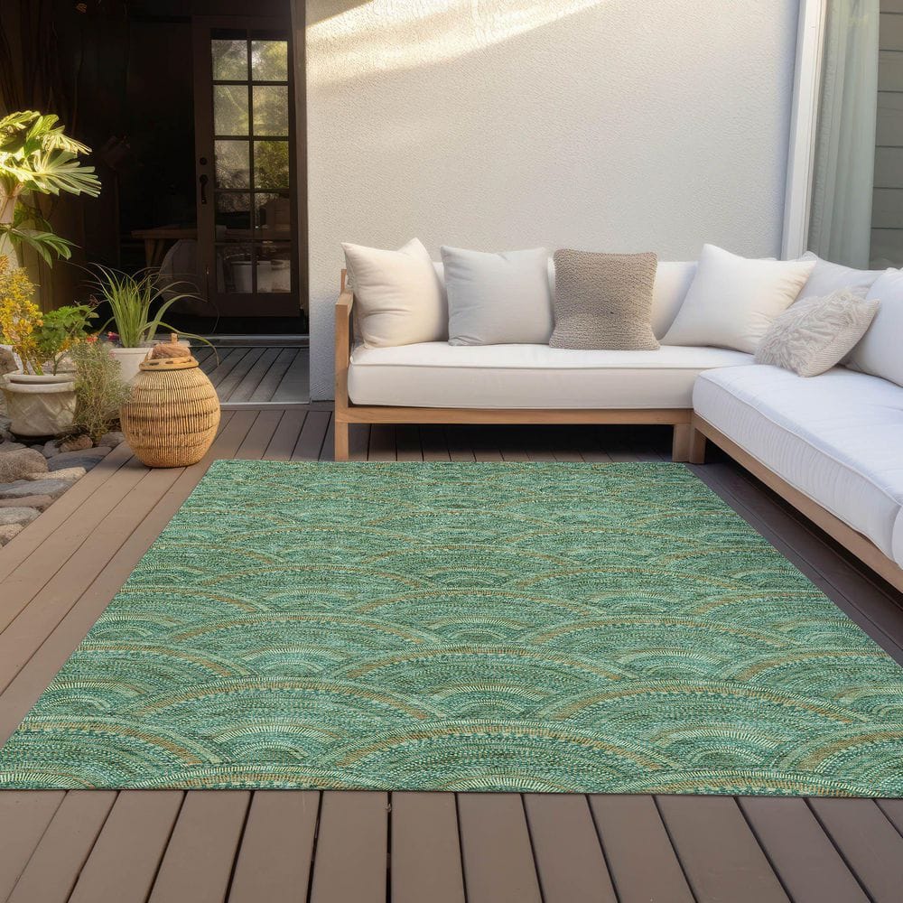 Sage Green Rectangular Synthetic Indoor/Outdoor Rug 2'6" x 3'10"