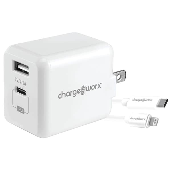 CHARGEWORX 20-Watt USB-C to Lighning Wall Charger and Cable