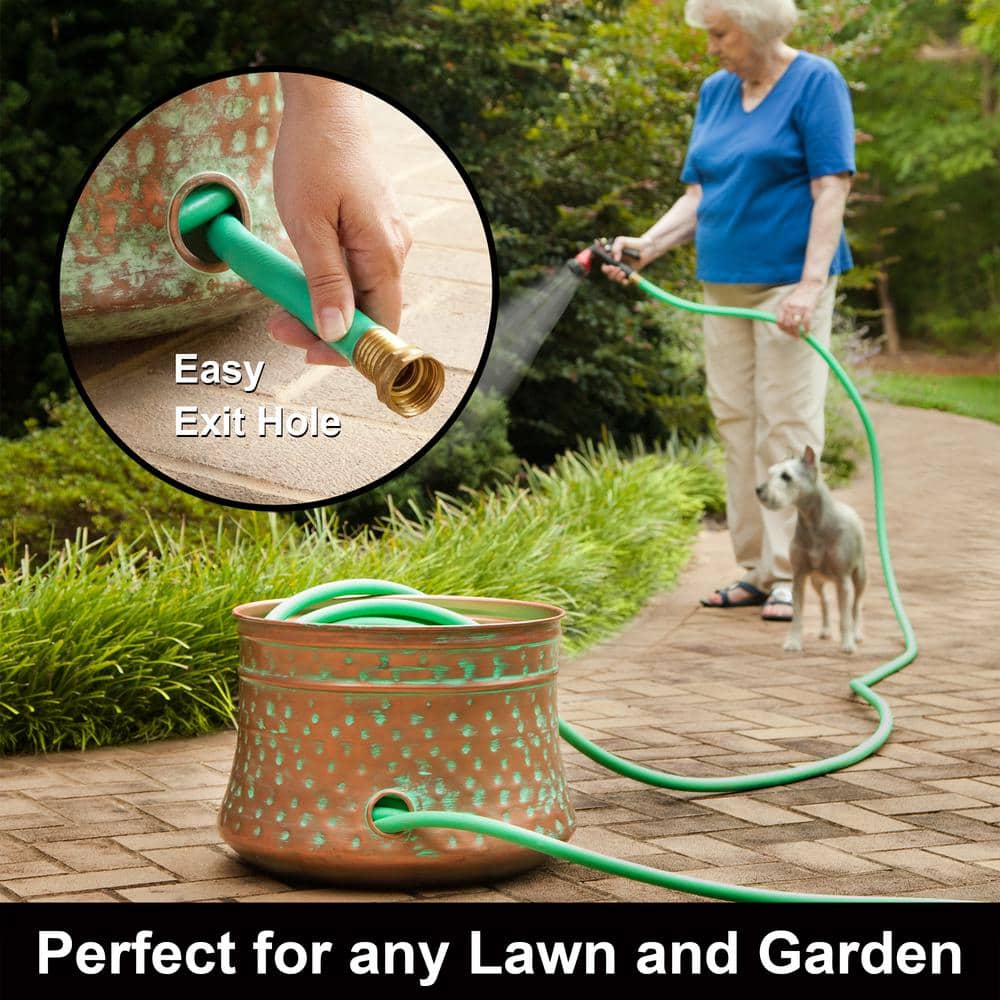 Hand-Hammered Patina Copper Garden Hose Storage Pot