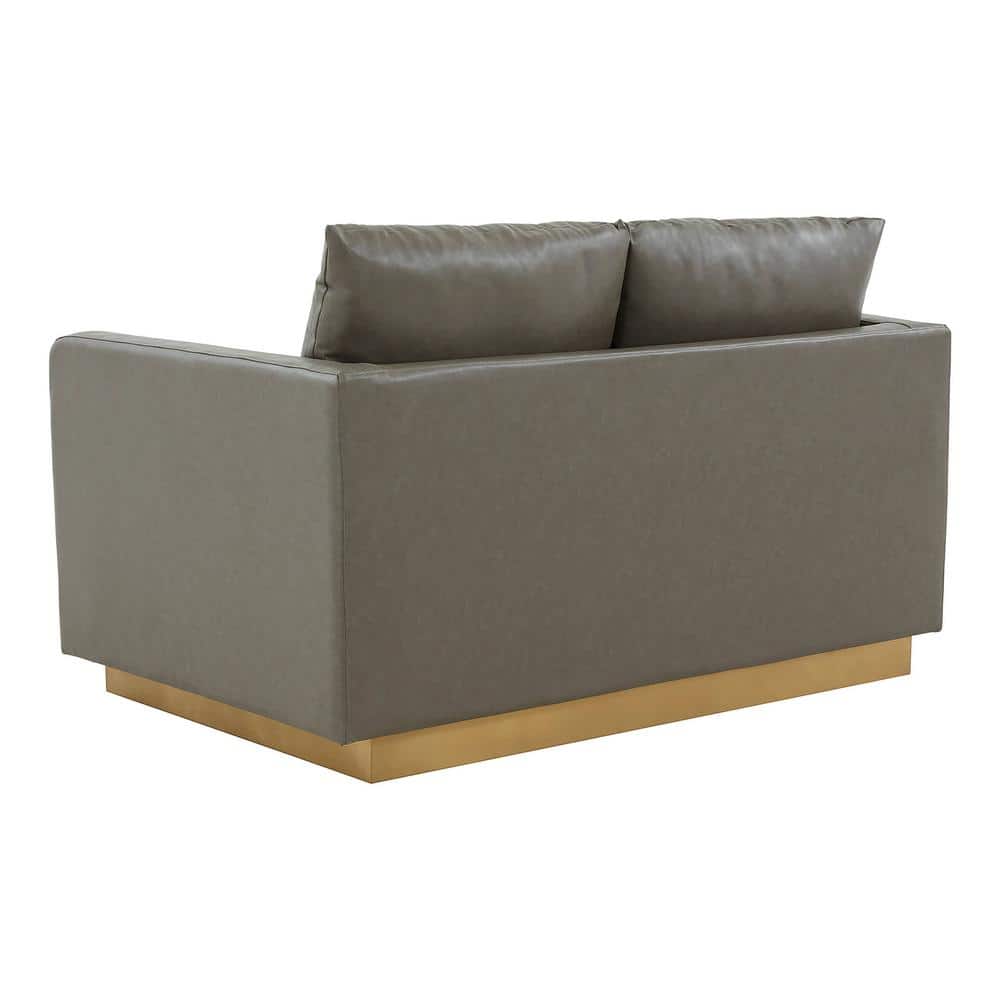 Gray Faux Leather Track Arm Loveseat with Removable Cushions