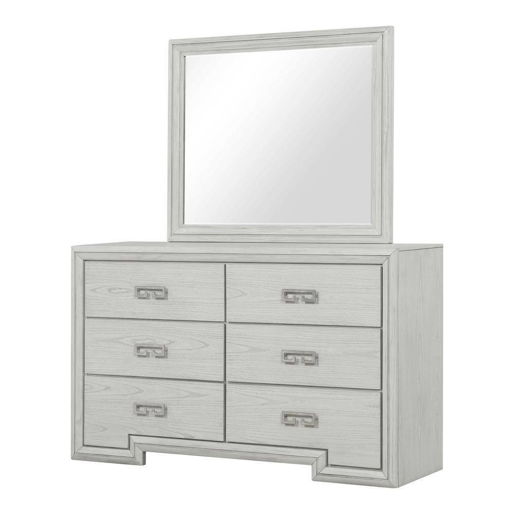 Osurin Rustic White 6-Drawer 62 in. Dresser with Mirror