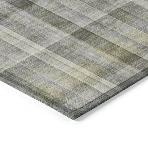 Gray 10 ft. x 14 ft. Woven Plaid Polyester Rectangle Indoor/Outdoor Area Rug
