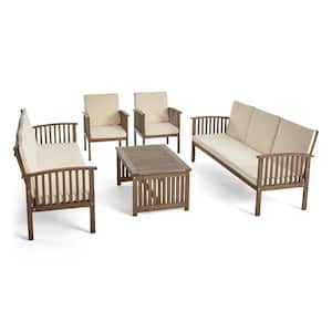 Carolina Grey 5-Piece Wood Patio Conversation Seating Set with Cream Cushions