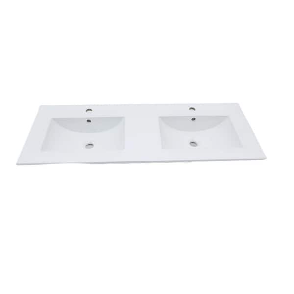 48 in. Porcelain Double Basin Bathroom Sink in White-Modern Dual Sink Design for Bathroom Upgrades