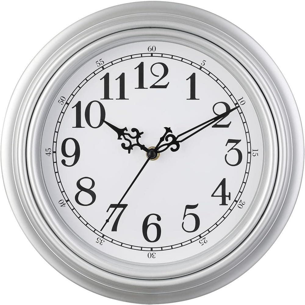 10 in. Silver Non Ticking Classic Silent Vintage Wall Clocks