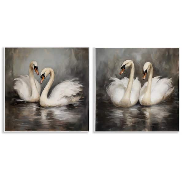 Stupell Industries Twin Swans with Reflections by Novae 2 Pieces Unframed Animal Graphic Art Print 12 in. x 12 in.
