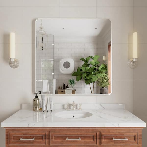 niveal Ruhr 36 in. W x 36 in. H Rectangular Framed Wall Bathroom Vanity Mirror in Brushed Nickel