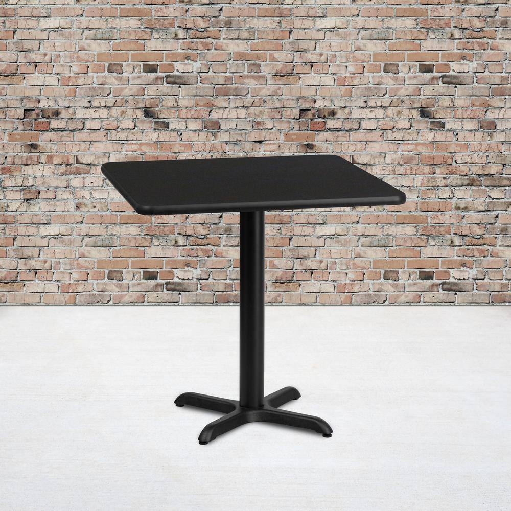 Black Square Laminate Dining Height Table with Pedestal Base