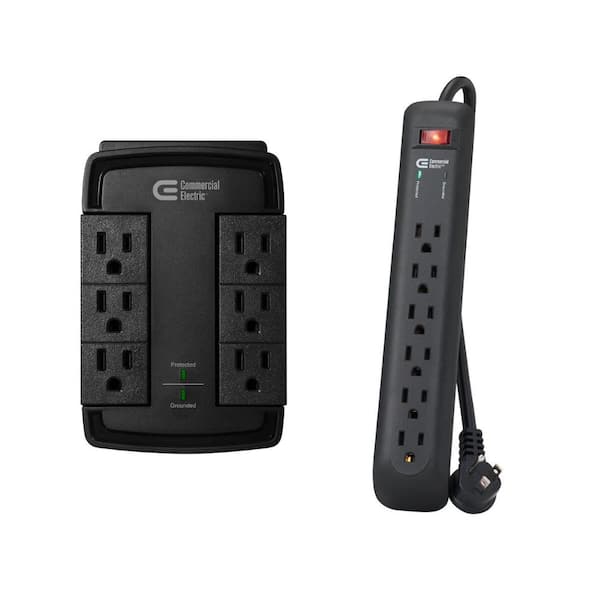 6-Outlet Wall Mounted Swivel Surge Protector, Black