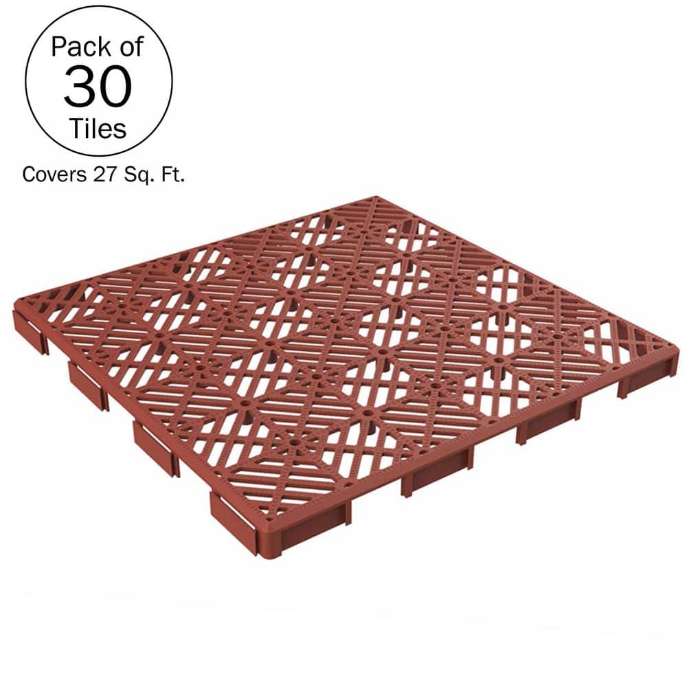 Terracotta Polypropylene Interlocking Outdoor Deck Tiles, 30-Pack