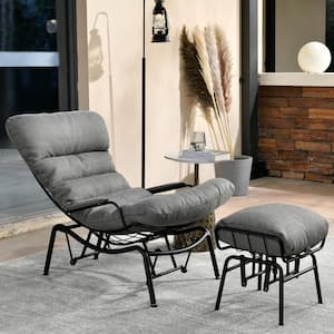 Mono Metal Patio Lounge Outdoor Rocking Chair with an Ottoman and Dark Grey Cushions