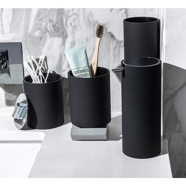 MyGift Modern Black Textured Bathroom Accessories, 4 Piece Set