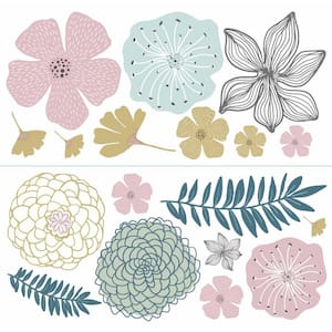 Multi Colored Perennial Blooms Peel and Stick Giant Wall Decals