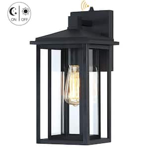 Citadel 1-Light 15.6 in. Black Dusk to Dawn Outdoor Wall Lantern Sconce