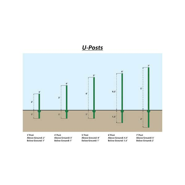 1-1/8 in. x 1-1/8 in. x 4 ft. Green Steel Fence U Post with Anchor Plate