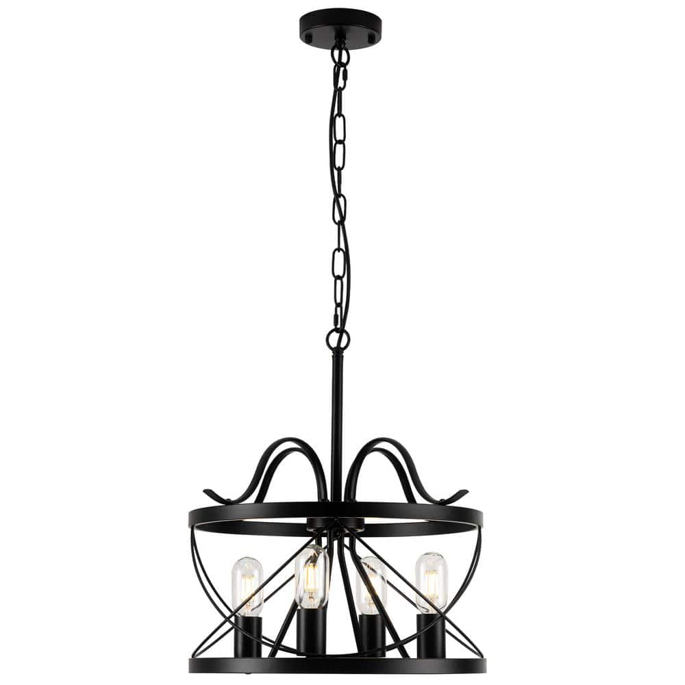 4-Light Drum Black Chandelier With Metal Accents for Kitchen Island, Living Room with No Bulbs Included price history on PriceWatchPro
