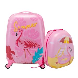 2-Piece Kids Luggage Set 12 in. Backpack and 16 in. Spinner Case for School Travel Flamingo Pattern