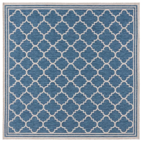 Beach House Blue/Ivory 7 ft. x 7 ft. Border Trellis Indoor/Outdoor Square Area Rug