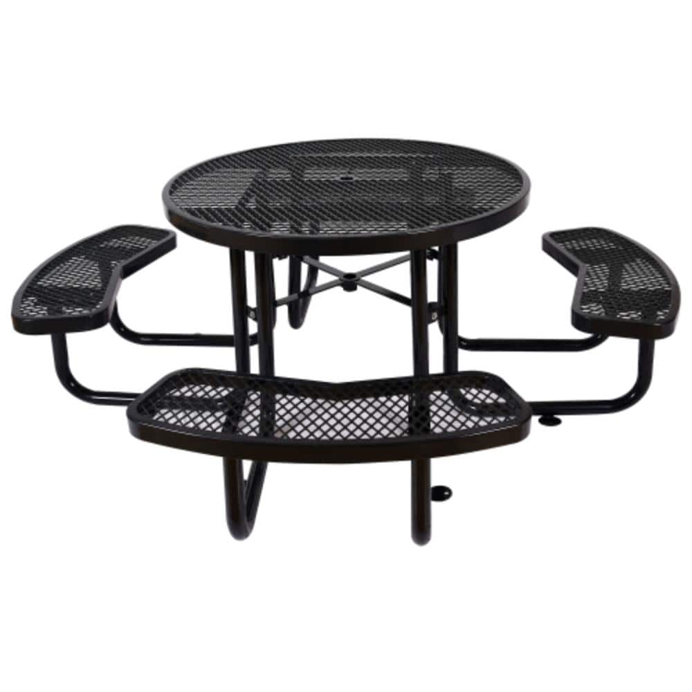 84.6 in. Black Round Steel Picnic Table Seats 8 People with Umbrella Hole price history on PriceWatchPro