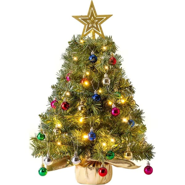 Joyfy 2 ft. Tabletop Christmas Tree with Lights with Star Treetop and Hanging Ornaments