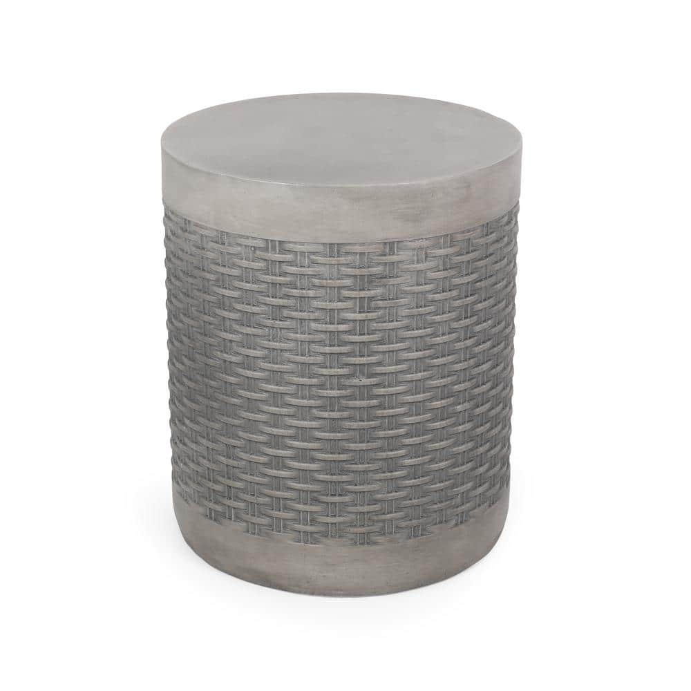 Noble House Paquette Concrete Finish Cylindrical Stone Outdoor Patio Side Table 107854 The